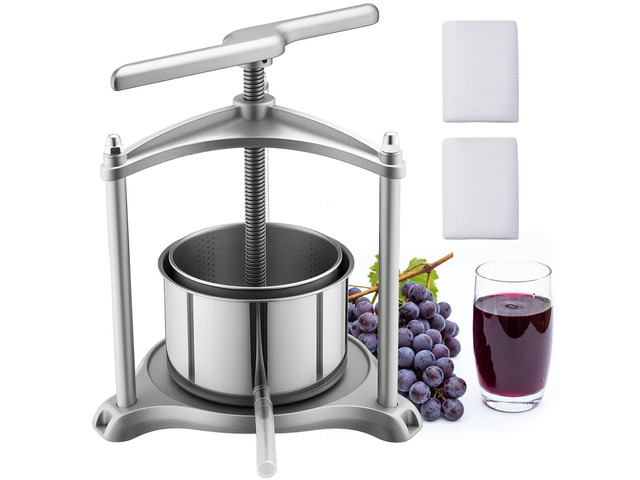 VEVOR Fruit Wine Press, 0.8 Gallon/3L, Stainless Steel Manual Juice Maker with Powerful T-Shaped Handle, Juice Making for Apple/Grape/Orange/Berry,...