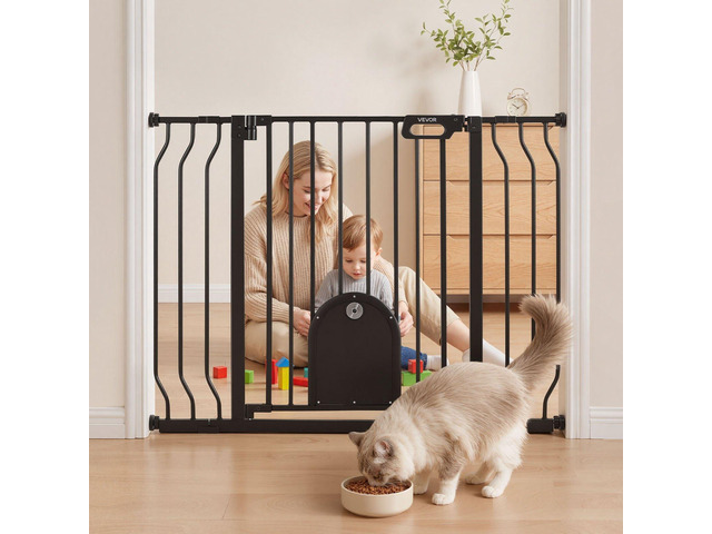 VEVOR Baby Gate for Stairs, 29.5-43 in Adjustable Width, Baby Gate with Adjustable Cat Door, with Pressure Mount Kit and Wall Mount Kit, Secure...