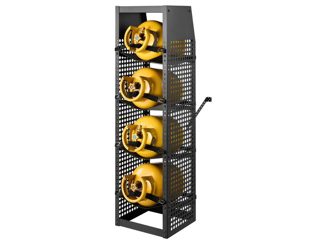 VEVOR Refrigerant Tank Rack, 14.8 x 13 x 52 inches, 4 Tiers for 4 Cylinder, with Top Storage Shelf, Black Powder-Coated Carbon Steel, Cylinder Tank...