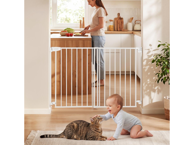 VEVOR Baby Gate for Stairs, 31-48 in Adjustable Width, 30 in High Dog Gate, No Bottom Bar, One-Handed Operation, Easy Drilling Installation with...