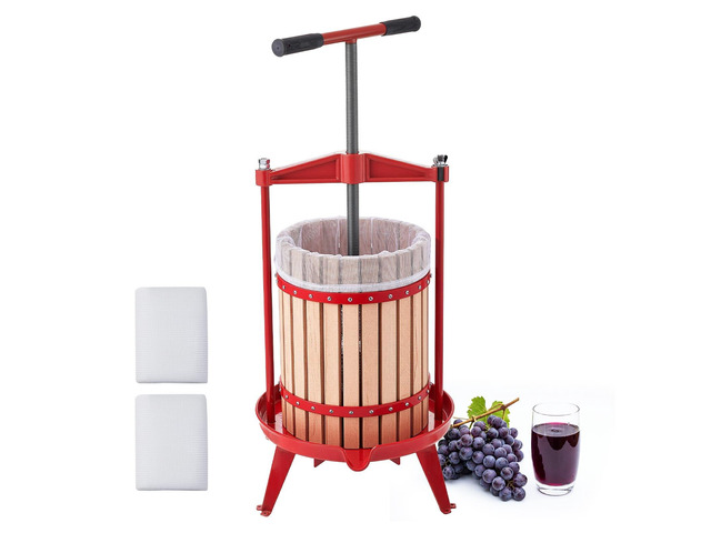 VEVOR Fruit Wine Press, 4.75Gal/18L Manual Juice Maker, Solid Beech Wood Basket, Vintage Traditional Juicer with 2 Filter Bags, Heavy Duty T-Shaped...
