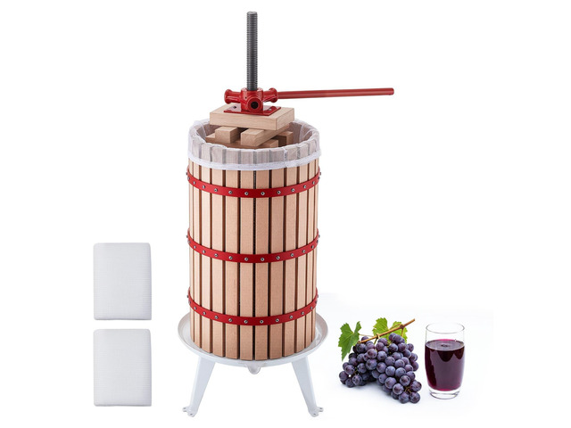 VEVOR Fruit Wine Press, 7.93Gal/30L Manual Juice Maker, Solid Beech Wood Basket, Vintage Traditional Juicer with 6 Press Wooden Blocks, 2 Filter...