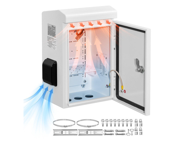 VEVOR Outdoor Electrical Box, Cold-Rolled Steel, Electrical Junction Box with Thermostat and Fan, Rain Hood, Ventilated Design, IP65 Waterproof...