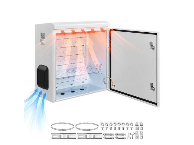 VEVOR Outdoor Electrical Box, Cold-Rolled Steel, Electrical Junction Box with Thermostat and Fan, Rain Hood, Ventilated Design, IP65 Waterproof...