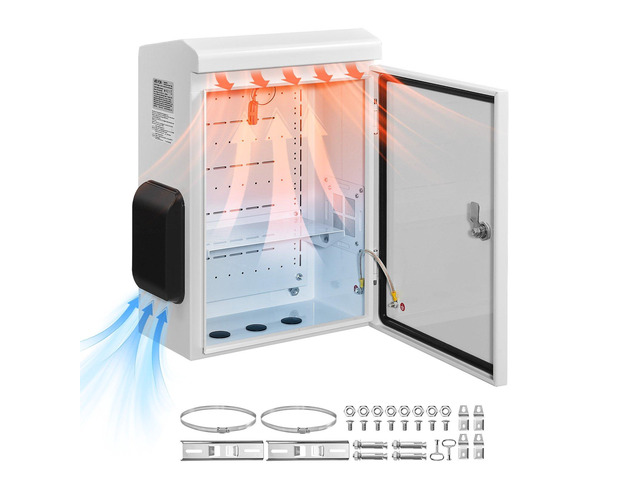 VEVOR Outdoor Electrical Box, Cold-Rolled Steel, Electrical Junction Box with Thermostat and Fan, Rain Hood, Ventilated Design, IP65 Waterproof...