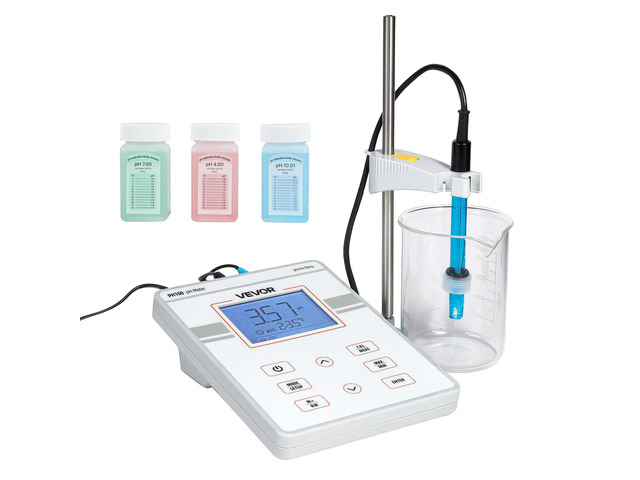 VEVOR Benchtop pH Meter, 0-14 pH Range, Laboratory Tester Kit with Large Backlit Display, Calibration Solutions, Power Adapter, Stores Up to 50...