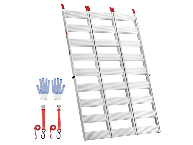 VEVOR Aluminum Trailer Ramps, 76 x 50 in Tri-Folding Truck Ramps with Straps & Non-Slip Rubber Fingers, 1500LBS Capacity ATV Loading Ramps for...