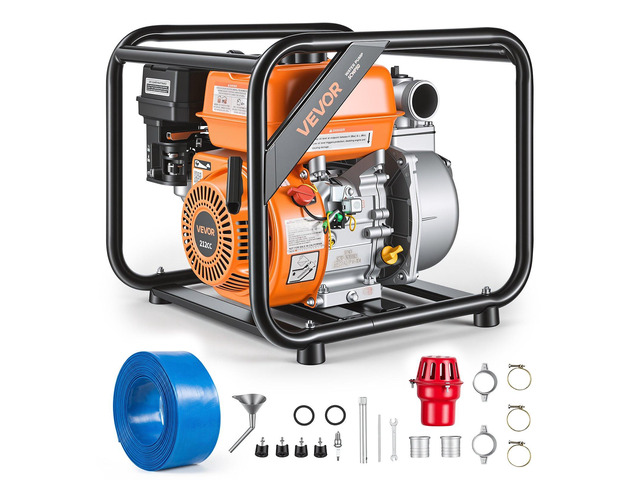 VEVOR Gas Powered Water Pump, 2 in, 132 GPM 7HP Semi Trash Water Transfer Pump Portable, Gasoline Engine with 25 ft Discharge Hose, Heavy Duty...