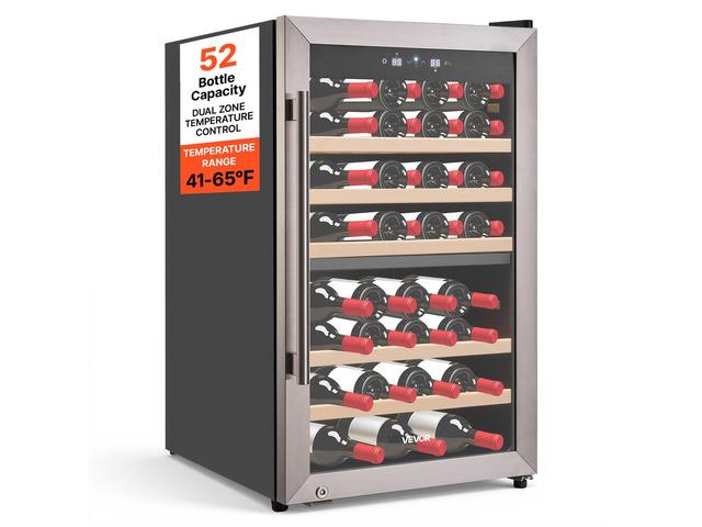 VEVOR 52 Bottle Wine Fridge, Freestanding Wine Cooler Refrigerator, Dual Zone Cooler, 41 to 65 Adjustable Temp Mini Cellar, Glass Door, For Home...