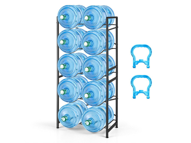 VEVOR Water Jug Holder, 5 Tiers Double Rows 3 and 5 Gallon Water Bottle Holder for 10 Bottles, Heavy Duty Jug Rack Organizer with Handles, Easy...