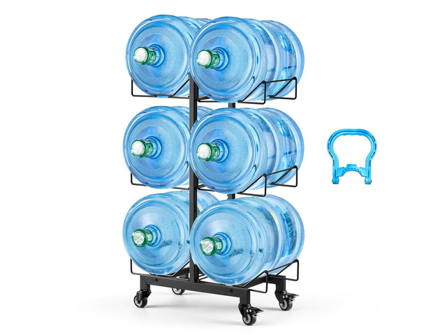 VEVOR Water Jug Holder, 3 Tiers Double Rows 3 and 5 Gallon Water Bottle Holder for 6 Bottles, Heavy Duty Jug Rack Organizer with Casters and...