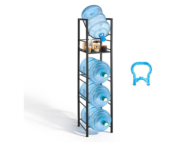 VEVOR Water Jug Holder, 5 Tiers 3 and 5 Gallon Water Bottle Holder for 4 Bottles, Heavy Duty Jug Rack Organizer with Storage Shelf, Adjustable...