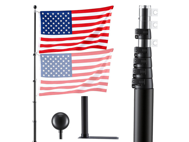 VEVOR Flag Pole, 20ft Heavy Duty Telescopic Flagpole Kit with Mounting Base for Vehicles, Extra Thick Outdoor Aluminum Flagpole Kit with 3x5...