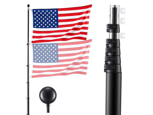 VEVOR Flag Pole, 30ft Heavy Duty Telescopic Flagpole Kit for Outside House In Ground, Extra Thick Outdoor Aluminum Flagpole Kit with 3x5 American...
