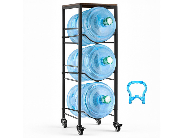 VEVOR Water Jug Holder, 4 Tiers 3 and 5 Gallon Water Bottle Holder for 3 Bottles, Heavy Duty Jug Rack Organizer with Storage Shelf and Casters, for...