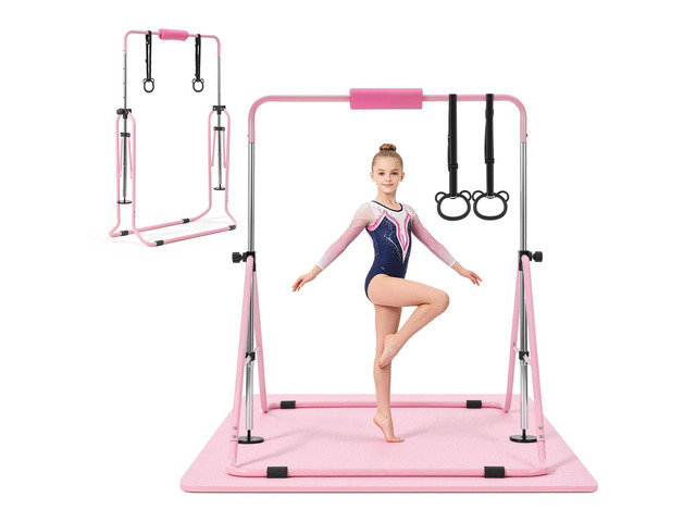 VEVOR Gymnastic Bars for Kids, 140 lbs Capacity Folding Training Kip Bar with Mat, Adjustable Height Gymnastic Horizontal Bar for Home, Training...