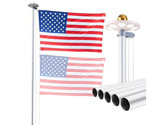 VEVOR Flag Pole, 25ft Heavy Duty Sectional Flagpole Kit with 136 LED Solar Light for Outside House In Ground, Outdoor Aluminum Flagpole with 3x5...