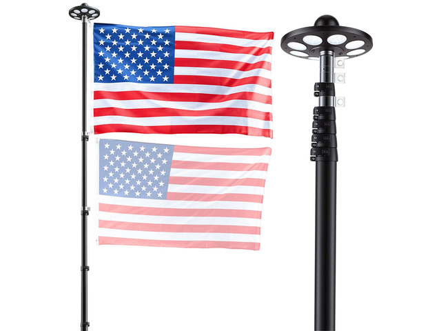 VEVOR Flag Pole, 20ft Heavy Duty Telescopic Flagpole Kit with 136 LED Solar Light for Outside House In Ground, Outdoor Aluminum Flagpole with 3x5...