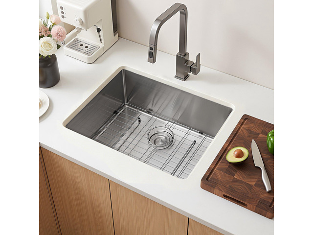 VEVOR 24-inch Kitchen Undermount Single Bowl Sinks, Stainless Steel Drop-In Farmhouse Basin with Accessories, Household Dishwasher Sinks for RV,...