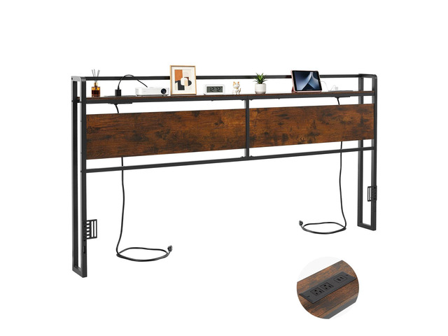 VEVOR Headboard for King Size Bed, with Storage Shelf, 2 Outlets, 1 USB and 1 Type-C Port, Sturdy and Stable Carbon Steel Frame Head Board with...