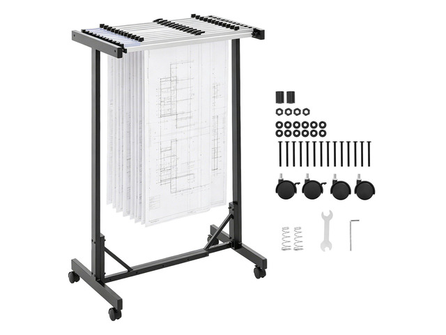VEVOR Blueprint Storage Rack, Steel, Mobile Adjustable Blueprint Holder with 12 Pack of 30 Inch Aluminum Clamps, Wheels, Display Rack Storage...
