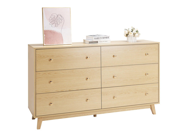 VEVOR 6 Drawer Dresser, Wooden Chest of Drawers with Sliding with Anti-tip Device, Modern Minimalist Dresser Chest, Closet Storage Organizer for...