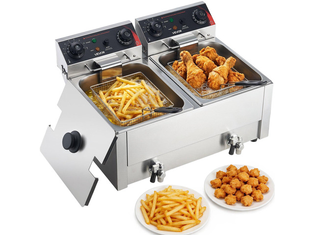 VEVOR Commercial Electric Deep Fryer, Upgrade Dual Tank 19 Qt, 3500W Stainless Steel Countertop Fryer with Baskets & Lids, Temp Control, Timer,...