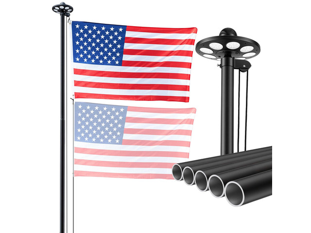 VEVOR Flag Pole, 25ft Heavy Duty Sectional Flagpole Kit with 136 LED Solar Light for Outside House In Ground, Outdoor Aluminum Flagpole with 3x5...