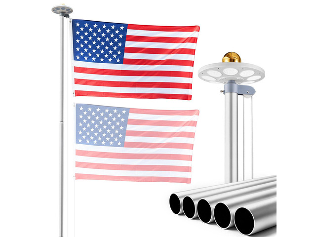 VEVOR Flag Pole, 20ft Heavy Duty Sectional Flagpole Kit with 136 LED Solar Light for Outside House In Ground, Outdoor Aluminum Flagpole with 3x5...
