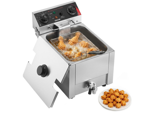 VEVOR Commercial Electric Deep Fryer, Oil Filtration Upgrade, 9.51 Qt, 1750W Stainless Steel Countertop Fryer with Basket and Lid, Temp Control,...