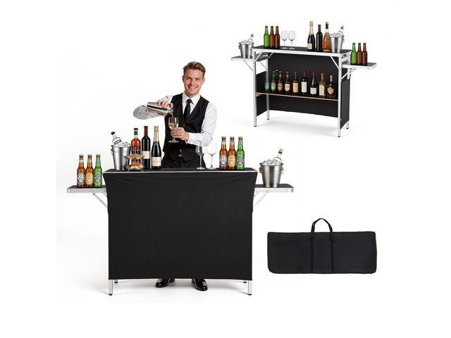 VEVOR Folding Portable Bar Table, 43.3 x 15.4 x 34.6 in, with Carry Bag, Storage Shelf, and Detachable Skirt, Quick and Easy Setup, Foldable Mobile...