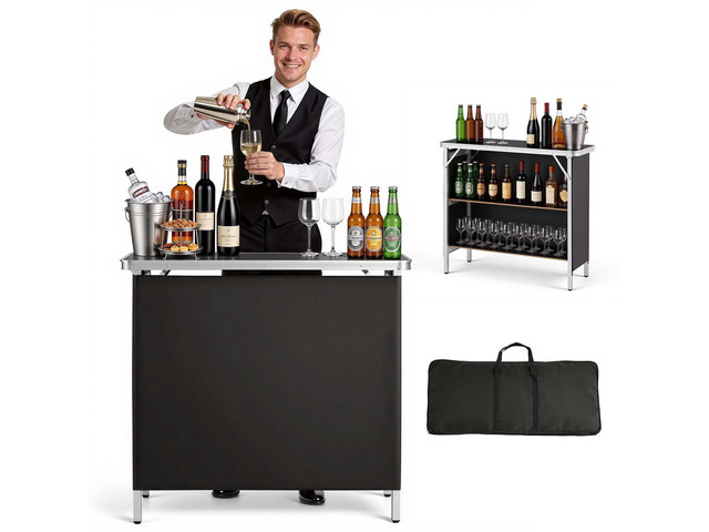 VEVOR Folding Portable Bar Table, 38.6 x 15.2 x 34.3 in, with Carry Bag, Storage Shelf, and Detachable Skirt, Quick and Easy Setup, Foldable Mobile...