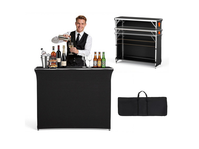 VEVOR Folding Portable Bar Table, 43.5 x 15.4 x 39.8 in, with Carry Bag, 2 Storage Shelves, and Detachable Skirt, Quick and Easy Setup, Foldable...
