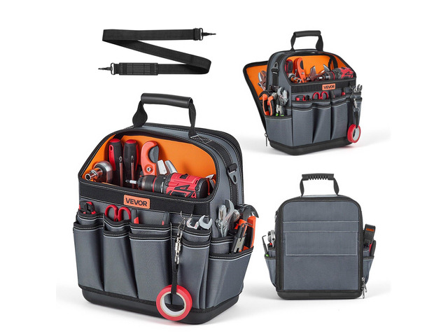 VEVOR Tool Bag, 13.2 Inch, 39-Pocket Open Top Tool Pouch, Portable Electrical Maintenance Toolbox Organizer Storage with Hard Plastic Base,...