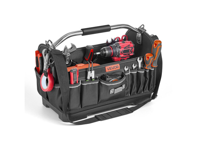 VEVOR Tool Bag, 16.1 Inch, 33-Pocket Open Top Tool Tote, Portable Electrical Maintenance Toolbox Organizer Storage with Hard Plastic Base,...