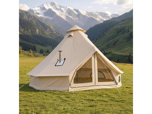 VEVOR Oxford Bell Tent, 4 Seasons 13.12 ft Yurt Tent for Camping with Stove Jack, Waterproof Breathable Holds up to 4 People with Zipped Detachable...