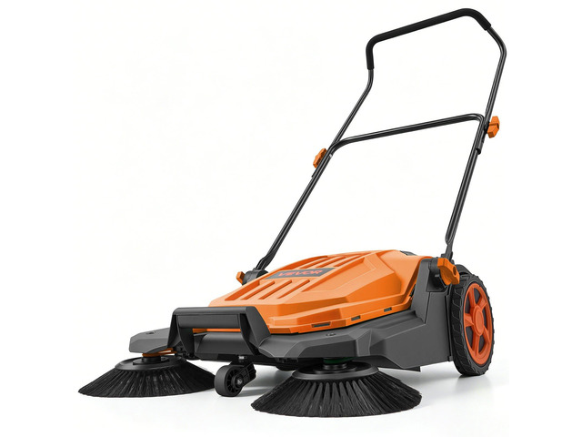 VEVOR Walk-Behind Hand Push Floor Sweeper, Manual Floor Sweeper Non-Electric with 25.6' Sweeping Width, 5 Gallons Waste Container & Adjustable...