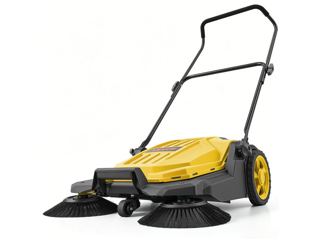 VEVOR Walk-Behind Hand Push Floor Sweeper, Manual Floor Sweeper Non-Electric with 25.6' Sweeping Width, 5 Gallons Waste Container & Adjustable...