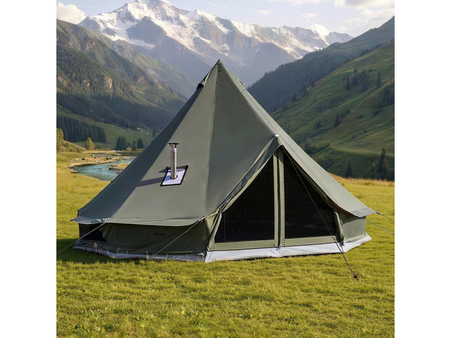 VEVOR Canvas Bell Tent, 4 Seasons 16.4 ft Yurt Tent for Camping with Stove Jack, Canvas Breathable Holds up to 7 People with Zipped Detachable...