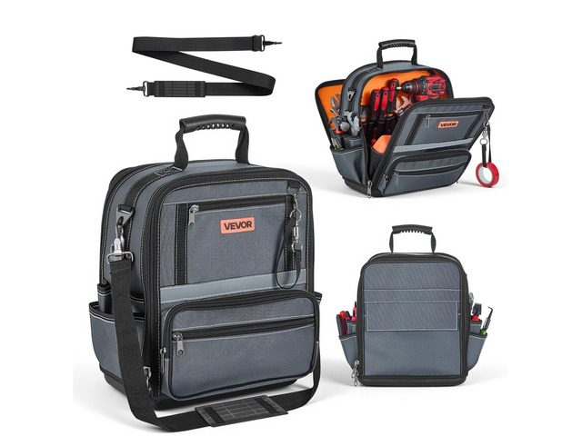 VEVOR Tool Bag, 13.2 Inch, 34-Pocket Portable Large Tool Box Organizer Storage, Carry Toolbox with Hard Plastic Base, Large Zipper, Adjustable...