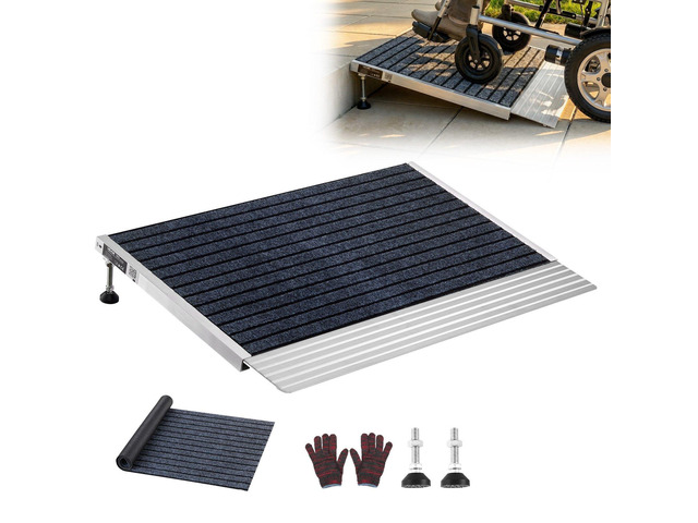 VEVOR Threshold Ramp for Doorways, 24 x 35.8 in, Platform Aluminum Wheelchair Ramp with Adjustable Height, Non-Slip Door Threshold Ramps, 800 lbs...