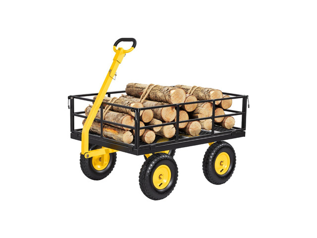 VEVOR Steel Garden Cart, 1200 lbs Heavy Duty Pullable Garden Wagon Yard Cart, 2 in 1 Outdoor Metal Utility Wagon Yard Trailer with 13' All Terrain...