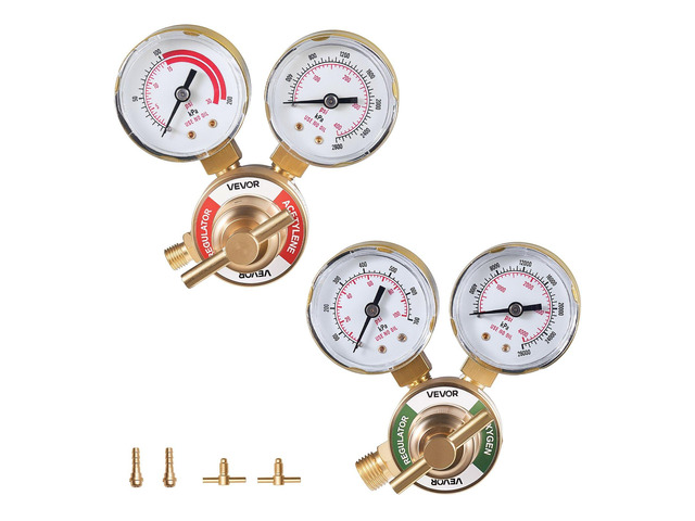 VEVOR Oxygen Acetylene Regulator Set, Oxy-Acetylene Regulators, 0-4000PSI and 0-400PSI Welding Gas Gauges with CGA-540/CGA-200 Inlet Connection &...