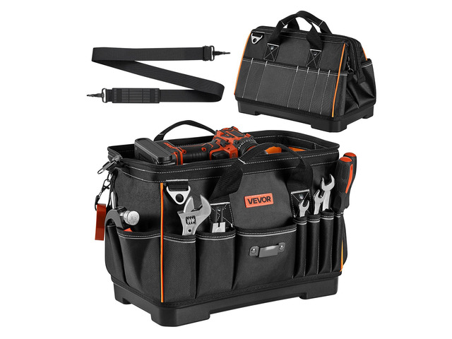 VEVOR Tool Bag, 16.1 Inch, 33-Pocket Portable Large Tool Box Organizer Storage, Toolbox with Water-Resistant Base, Zipper, Adjustable Shoulder...