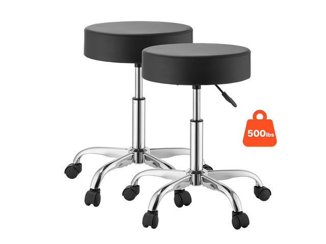 VEVOR Rolling Stools with Wheels, Set of 2, 500 lbs Weight Capacity, Height Adjustable, Thick Cushion Ergonomic PU Leather Seat, 360° Swivel Round...
