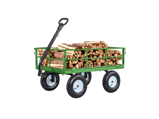 VEVOR Steel Garden Cart, 1200 lbs Heavy Duty Pullable Garden Wagon Yard Cart, 2 in 1 Outdoor Metal Utility Wagon Yard Trailer with 13' All Terrain...