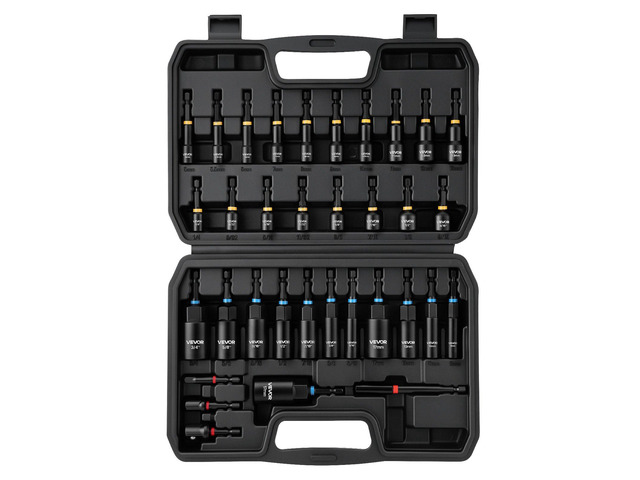 VEVOR Master Magnetic Impact Nut Driver Set 34-Piece, Metric & SAE Sizes, with Nut Setter, Quick Release Extension, Wing Nut Driver, Storage Box,...