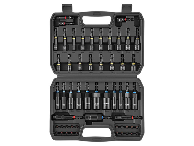VEVOR Master Magnetic Impact Nut Driver Set 55PCS, Metric & SAE Sizes, with Socket Adapters, Bit Holder, Wing Nut Driver, Pivoting Nutsetter, Quick...