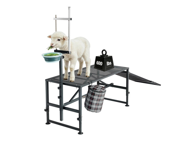 VEVOR Goat Milking Stand, 600 lbs Heavy Duty Goat Stand with Ramp & Feed Bin, Adjustable Headpiece & Tool Basket, Stanchion for Grooming & Hoof...
