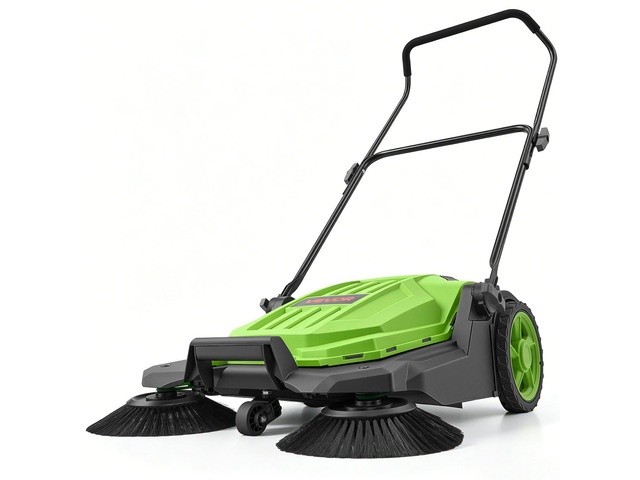 VEVOR Walk-Behind Hand Push Floor Sweeper, Manual Floor Sweeper Non-Electric with 25.6' Sweeping Width, 5 Gallons Waste Container & Adjustable...